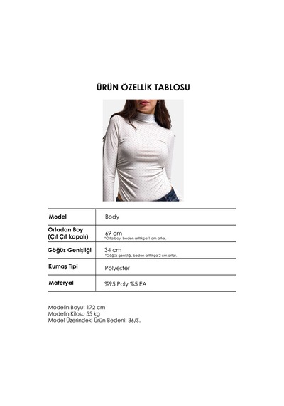 Kadın Beyaz W6-101 Çıt-çıtlı Parlak Taşlı Uzun Kol Esnek Kumaş Tasarım Body