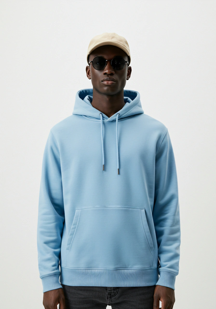 Erkek Oversize %100 Pamuk Yüksek Kalite Erkek Kapüşonlu Sweatshirt Mavi