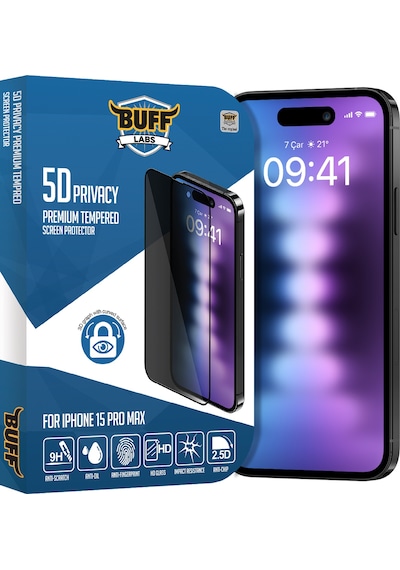 Buff Apple iPhone Uyumlu  15 Pro - 2x5d Ekran Koruyucu + Magsafe Kılıf + Lens Koruyucu Privacy Hayalet