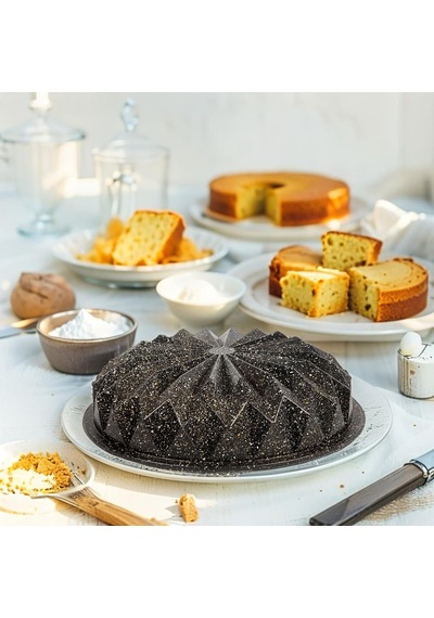 Thermo Döküm Gövdeli Kristal Kek Kalıbı 28cm, Dilimli Ve Döküm, Siyah Granit Benekli Pişirme Kabı, Kolay Çıka Diğer