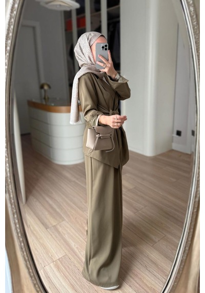 Ka Hijab Yandan Bağlamalı Ceket Takım - Yeşil