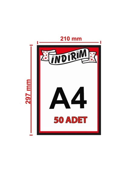 A4 Ebatında Kuşe Kağıt İndirim Baskılı Market Etiketi 21x30cm İndirim Afişi 50'li Pk.