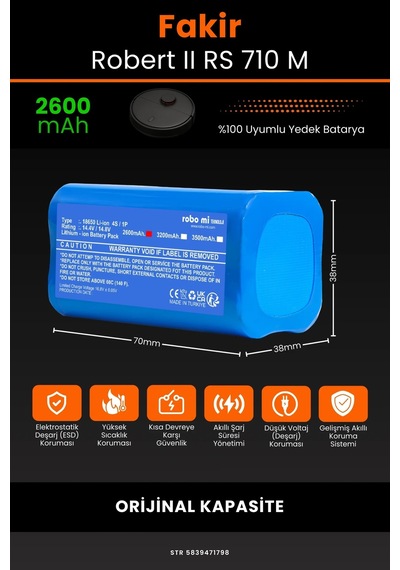 Fakir Robert Rs 710m 2600mAh Robot Süpürge Bataryası