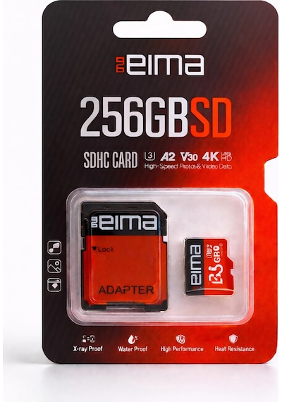 Eima 256gb Sd Kart Sdhc, Adaptörlü, Ultra Yüksek Kapasiteli Hafıza Kartı