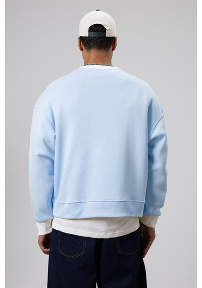 Vamos Bisiklet Yaka Cep Detaylı Oversize Sweatshirt Bebek Mavisi