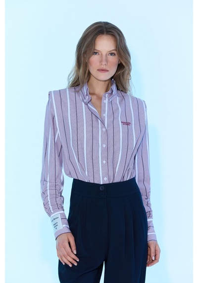 Sagaza Studio Ss6060 Vatkalı Çizgili Gömlek Bordo