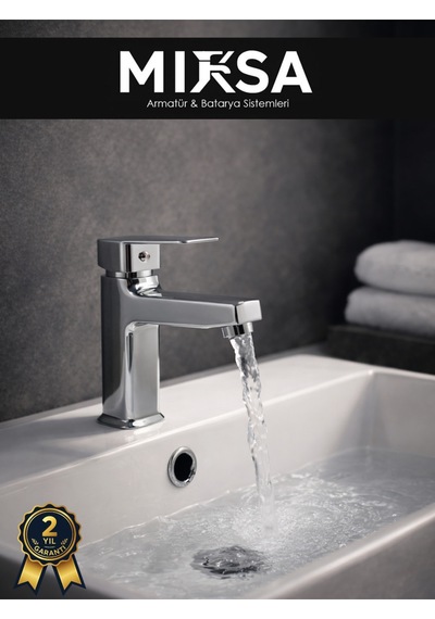 Krom Kare Sabit Banyo Lavabo Musluğu Bataryası