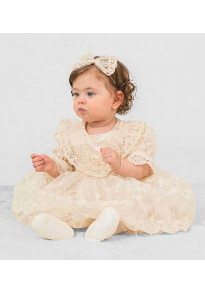 Pugi Baby Kız Bebek Şık Dantelli Mevlüt / Özel Gün Elbisesi Bej1