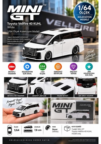 Mini Gt Toyota Vellfire 40 Kuhl White 1/64 Diecast Koleksiyon Model Araba 7,8 Cm