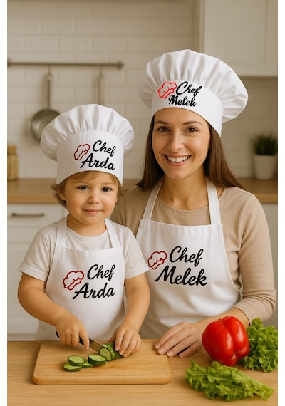 Chef Önlük Ve Şapka Baskı Ve Yaş Soru Kısmından Beyaz