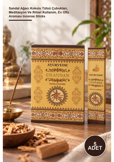 5 Adet Ayurvedic Chandan Aromalı Tütsü Sandal Ağacı Kokulu Tütsü Çubukları, Meditasyon Ve Ritüel Kullanım, Ev Ofis Aroması Incense Sticks