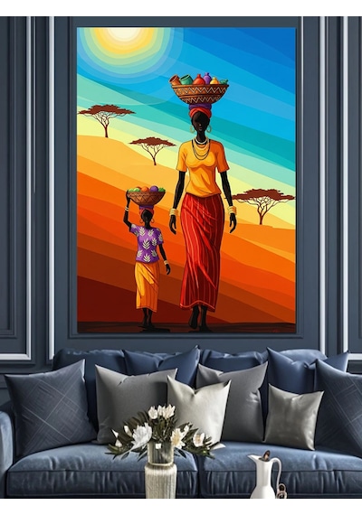 Ahşap Tablo Güneş Altında Afrika Figürü