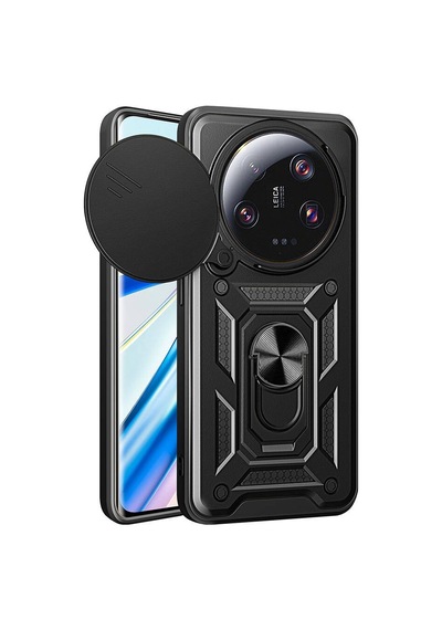 Ennar Xiaomi Mi 13 Ultra Kılıf Magnetik Standlı Sürgülü Kamera Korumalı 360 Döner Yüzüklü Kapak Siyah