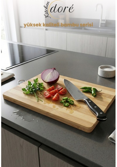 Bambu Kesme Tahtası 20 X 30 Cm Kesim Panosu Ekru