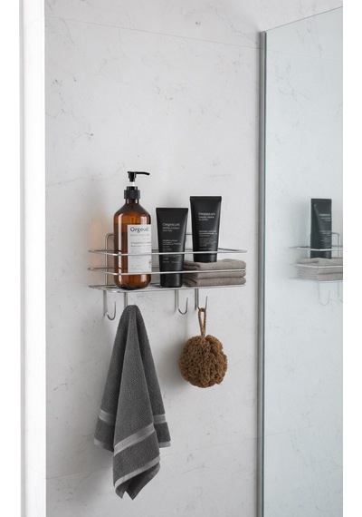 Krom Yapışkanlı Şampuanlık 30 Cm Askılı Banyo Duş Rafı Organizer Tşk-01 Krom