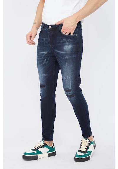 Erkek Skinny Ripped Patch Detaylı Jean Lacivert 001