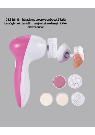 5 Başlıklı Yüz Masaj Aleti - Cilt Temizleme Peeling Siyah Nokta Ve Gözenek Bakımı