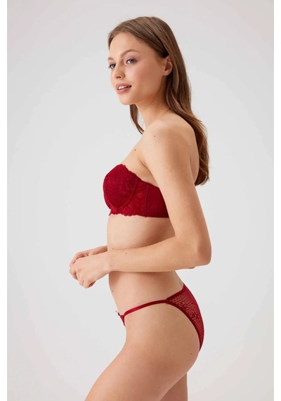 Pierre Cardin 4032 Kadın Bordo Balenli Destekli Straplez Sütyen Külot Takım -bordo Bordo
