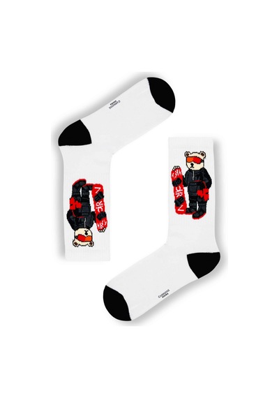 Carnaval Socks Kayaklı Bear Desenli Tenis Çorap Beyaz