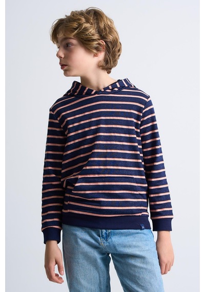 Alexandergardi Alexandergardı Kanguru Cepli Kapüşonlu Çizgili Çocuk Sweatshirt Lacivert
