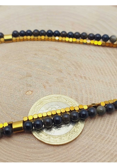 Yasamtohumu Lucid Dream Serisi Golden & Siyah Obsidyen Taşı 4mm Kolye 24290 Çok REnkli Çok Renkli