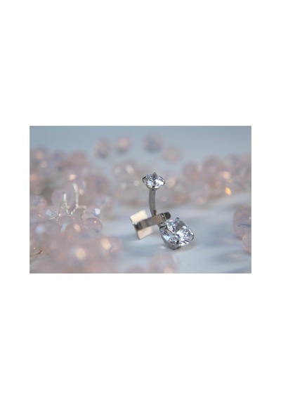 Çift Taşlı Göbek Piercing Gümüş