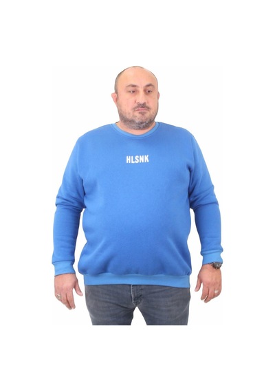 Moc Grande Mocgrande Erkek Büyük Beden Sıfır Yaka Sweat Hlsnk 23204 Saks Saks Mavi