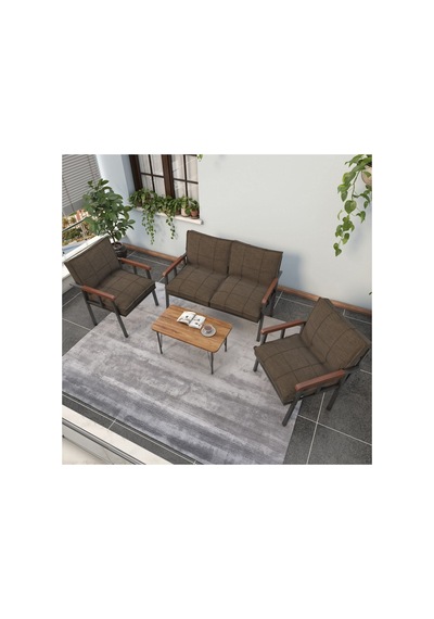 Mygusi Modern Serisi Balkon, Bahçe, Cafe - Metal Kanepe Koltuk Takımı - 2+1+1 Sehpalı - Kahverengi Mygusi Modern Serisi Balkon, Bahçe, Cafe - Metal Kanepe Koltuk Takımı - 2+1+1 Sehpalı - Kahverengi