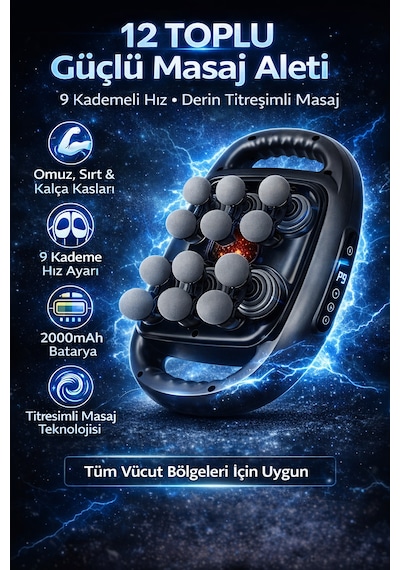 Kılıforyum 12 Toplu Şarjlı Masaj Aleti 9 Kademeli Hız Güçlü Motor Titreşimli Masaj Cihazı 2000mah Gümüş