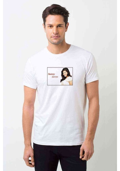 Sunny Leone Baskılı Beyaz Erkek Tshirt