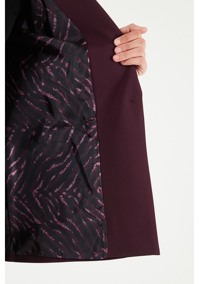 Lela Standart Fit Mono Yaka Desenli Astar Detaylı Blazer Ceket Kadın Ceket 6524003 Mürdüm