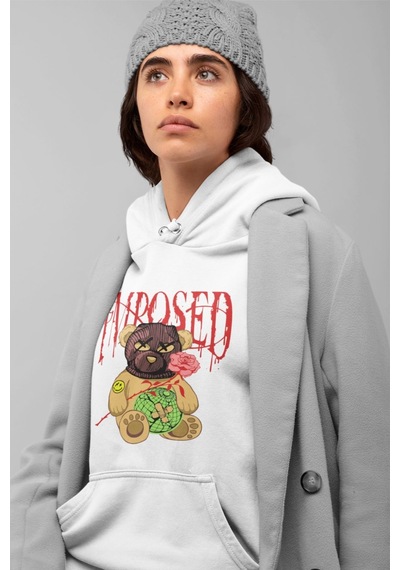 Macklin Unisex Kadın Erkek Imposed Bear Özel Tasarım Baskılı Kapşonlu Sweatshirt Beyaz Mck0017 Beyaz