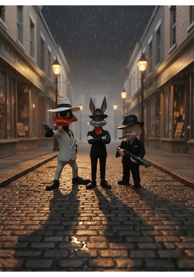Looney Tunes Mafia Serisi 3 Lü Figür Seti - Bugs Bunny, Elmer Fudd, Daffy Duck Özel Koleksiyon