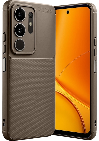 Vivo Y29 4g Uyumlu Kılıf Karbon Tasarım Kamera Korumalı Silikon Telefon Kılıfı Kapak Kahverengi