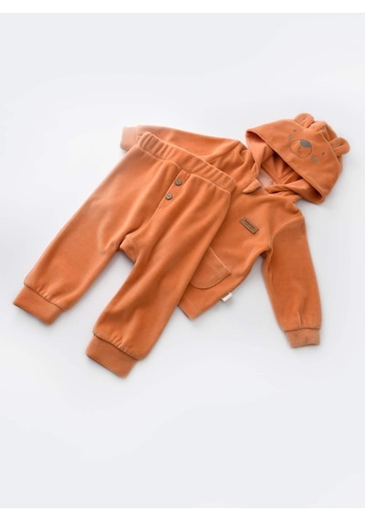 BabyCosy Kapüşonlu Kadife Pantolon Ve Uzun Kollu Gömlek Takım 001