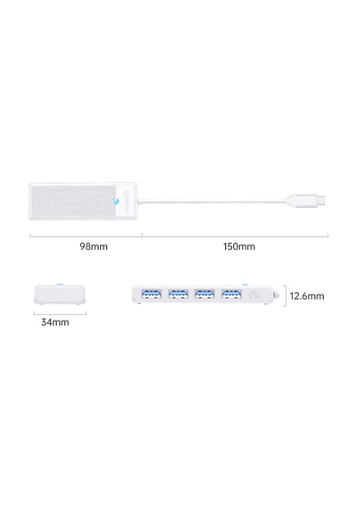 Orico PAPW4A-C3-015-WH-EP 4 Portlu Type-C To Usb 3.0 Yüksek Hızlı 5 GBPS Hub Çoklayıcı Beyaz