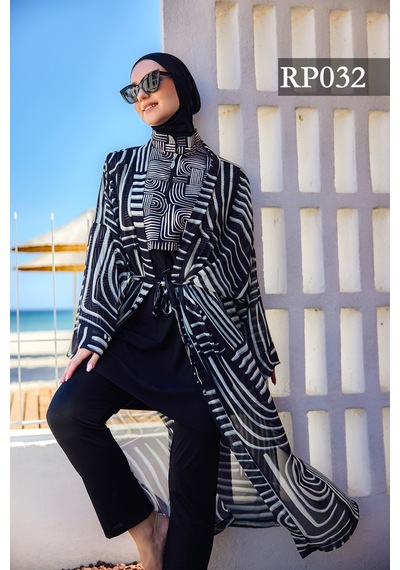 Remsa Labire Desenli Şifon Kimono Pareo Rms-rp032-26 Siyah
