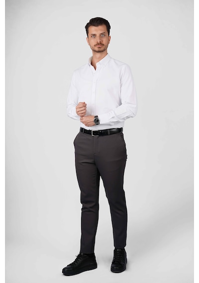 Beyaz Yaka Düğmeli Premium Şamre Slimfit Erkek Gömlek Beyaz