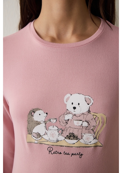 Penti Pembe Tea Party İçecek Desenli Uzun Kollu Termal Etkili Pijama Üstü Penti Pembe Tea Party İçecek Desenli Uzun Kollu Termal Etkili Pijama Üstü