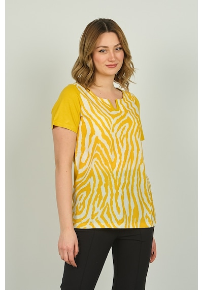 Ella Camelia Kadın Zebra Desenli Kısa Kol Bluz 20e016 Sarı