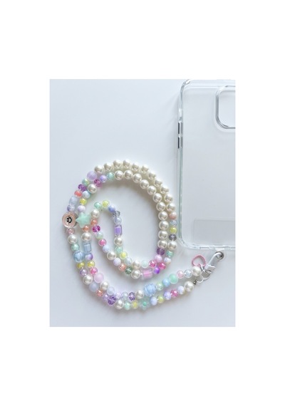 Pastel Boncuklu Telefon Strap - İncili Uzun Telefon Askısı İpi Tüm Kılıflarla Uyumlu Çok Renkli