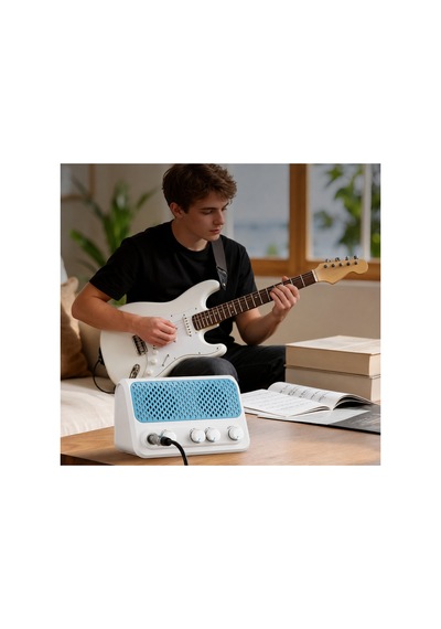 Şarjlı Mini Amfi 10w Distorsion + Reverb Bluetooth Beyaz