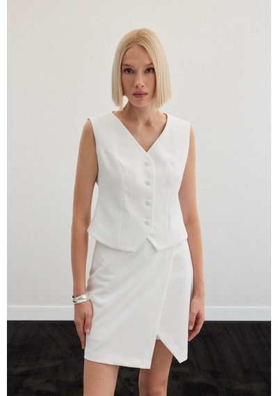 Sateen Klasik Yelek - Ekru-136496 Ekru