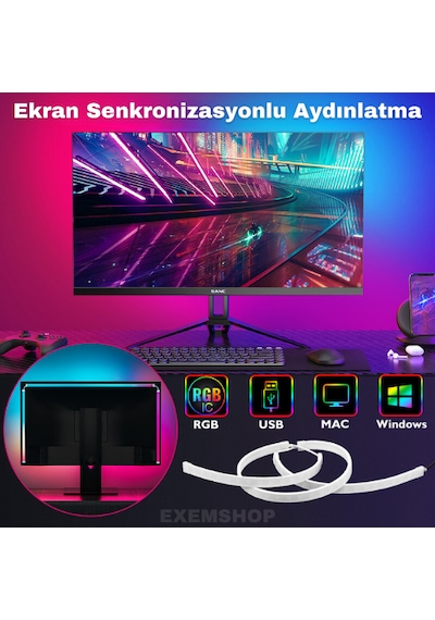 Bilgisayar Ambilight Işığı Görüntüye Duyarlı Ambilight Led 23-24.5 Inç Uyumlu