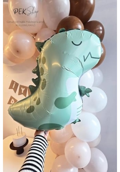 Retro Yeşil Dinozor Folyo Balon Retro Renkler Dinazor Şekilli Balon 59x49 Cm 2 Yaş Mavi