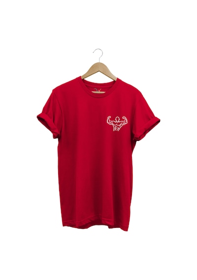 Gym Sporcu Fitness Dumbell Göğüs Baskılı Regular Fit %100 Pamuk Kırmızı T-shirt Kırmızı