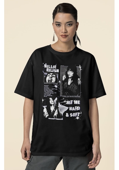 Sevbano Vintage Eskitme Billie Eilish Hit Me Hard And Soft Baskılı Unisex Siyah
