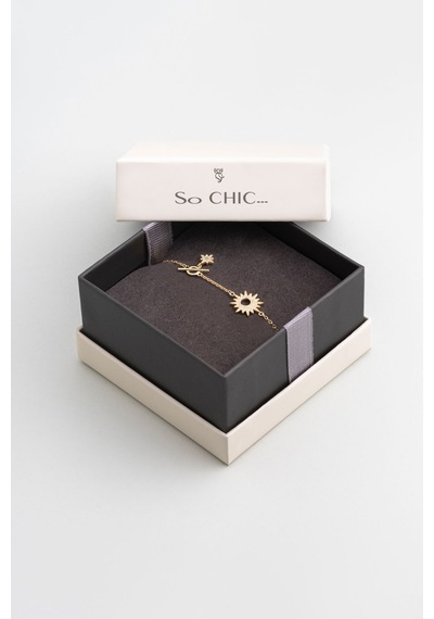 So Chic Mutluluk Güneşi 18 Ayar Sarı Altın Kaplama 19 Cm Gümüş Bileklik Sarı