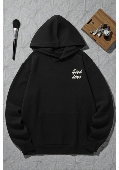 Uyguntarz Unisex Good Days Baskılı Oversize Sweatshirt siyah