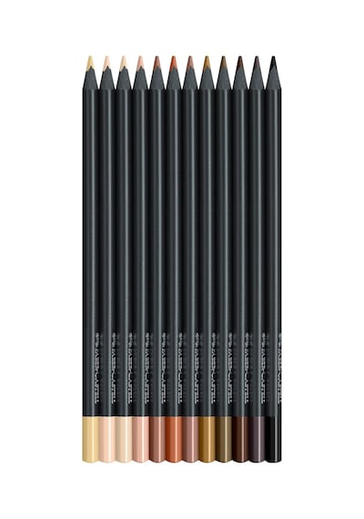 Black Edition Boya Kalemi 12'li Skin Tones, Siyah Lata, Siyah Kağıda Uyumlu, Ergonomik Üçgen Gövde, Ten Renkleri Genel
